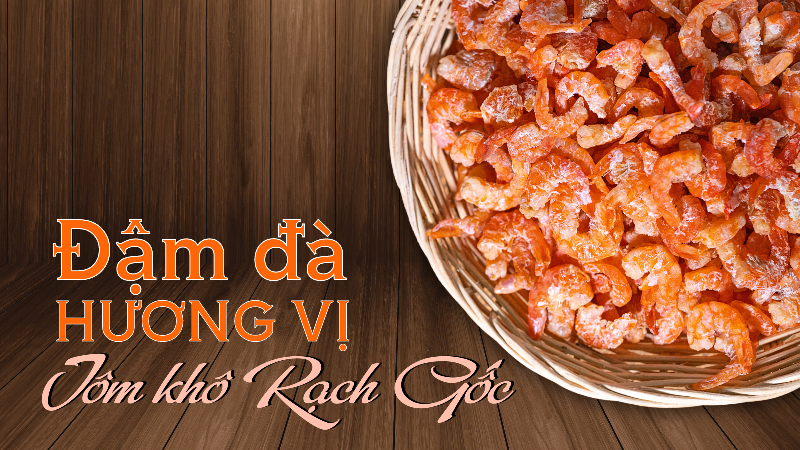 Một bát tôm khô Rạch Gốc màu đỏ au chất lượng cao